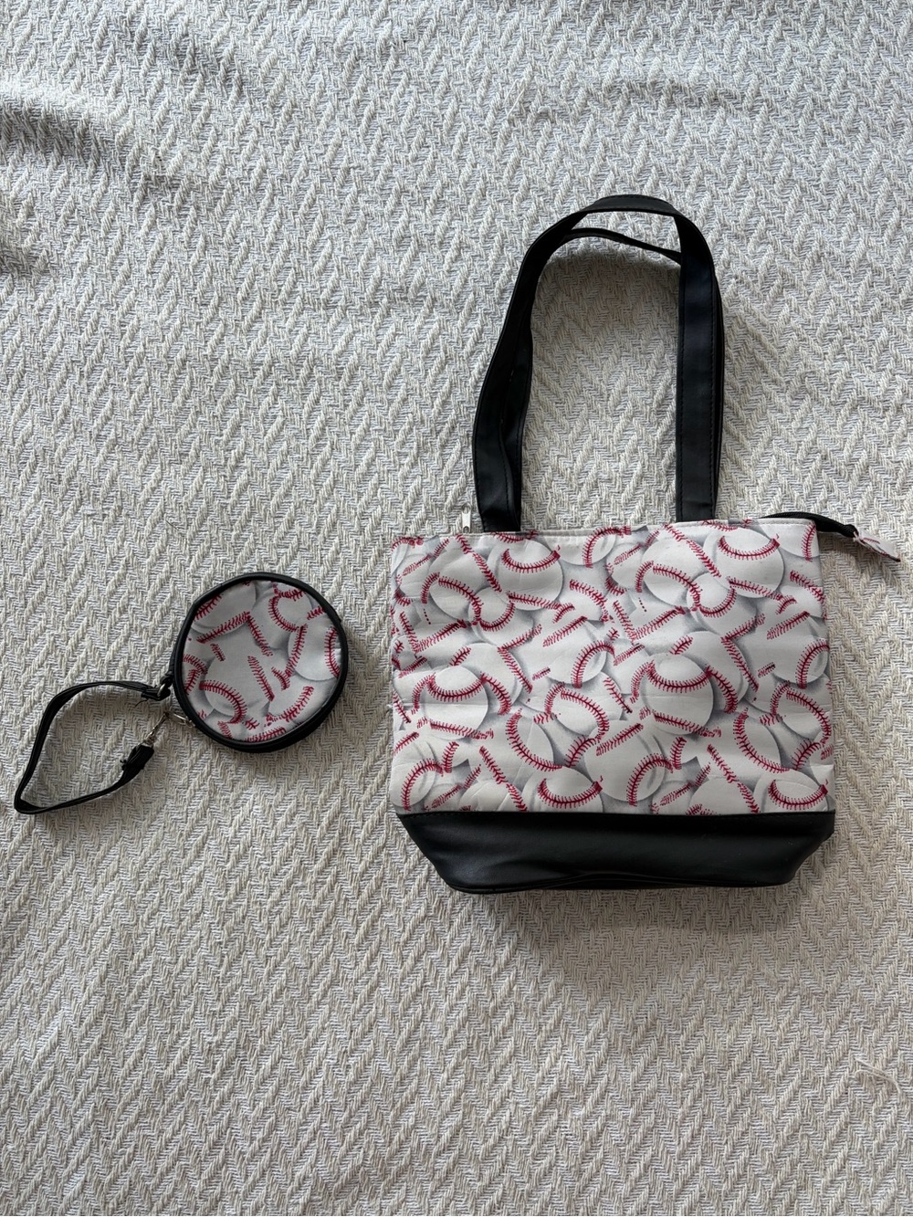 Baseball Print Tote Bag & Coin Purse Set Baseball Mom Game Day